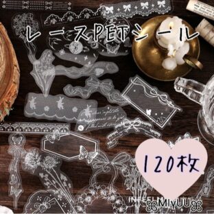 シール フレークシール PETシール 透明 レース レースシール PET素材 素材 ジャンクジャーナル コラージュ ラッピング 海外雑貨 海外 セット