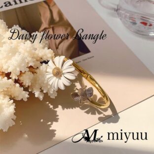バングル ブレスレット デイジー ゴールド 韓国 フラワー ミツバチ 花 レディース おしゃれ かわいい 大人 エレガント カジュアル