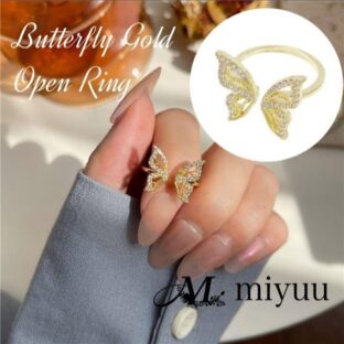 リング バタフライ ゴールド ゴールドリング 韓国 蝶々 量産型 地雷 指輪 フリーサイズ レディース 女性 おしゃれ かわいい ジュエリー アクセサリー