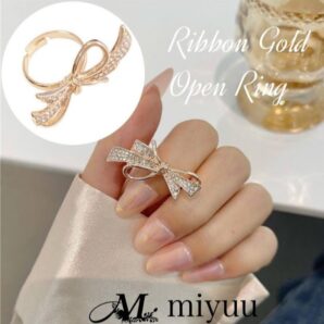 リング 指輪 リボン ゴールド 量産型 ビジュー リボンリング かわいい 韓国 指輪 フリーサイズ レディース おしゃれ かわいい ジュエリー アクセサリー