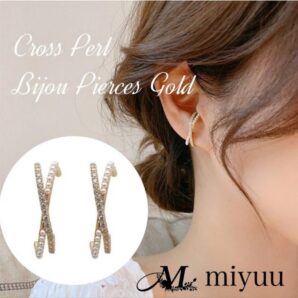 ピアス イヤーカフ イヤーカフス 風 レディース イヤーカフ ゴールド ゴールドピアス ビジュー クロス パール イヤカフ風 大人 エレガント 韓国 アクセサリー