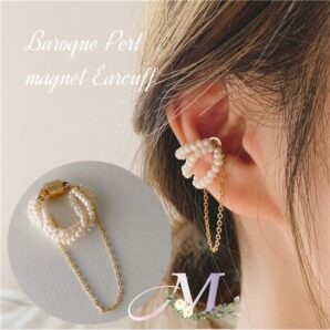 イヤーカフ イヤーカフス パール ゴールド マグネット イヤリング 淡水パール バロックパール チェーン 片耳 レディース イヤカフ