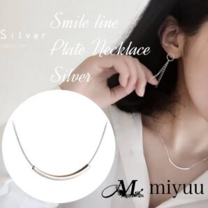 ネックレス レディース シンプル シルバーネックレス silver925 スマイルライン プレート 小豆チェーン おしゃれ 大人 可愛い 韓国