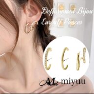 ピアス イヤーカフ イヤーカフス 風 大きめ ゴールド ゴールドピアス ビジュー ラインビジュー イヤカフ風 大人 レイヤード 2連風 韓国 アクセサリー プレゼント