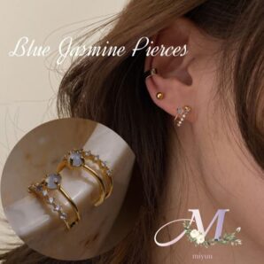 ピアス フープピアス 小さめ ブルー 青 ゴールド 小ぶり ゴールドピアス ジャスミン レディース 大人 上品 エレガント 韓国 アクセサリー プレゼント おしゃれ