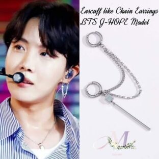 イヤリング チェーンイヤリング イヤカフ型イヤリング 片耳用 シルバー BTS着用 ホソク 韓国 地雷 パンク KPOP レディース メンズ 韓国アイドル BTS ギフト