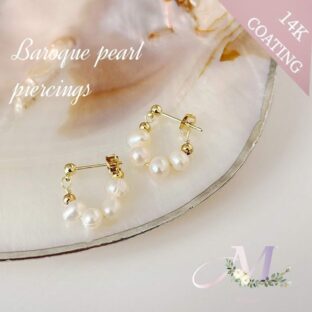 ピアス パールピアス 金属アレルギー対応 フープピアス 小さめ 小ぶり 14K 14金 淡水パール バロックパール かわいい レディース ギフト シルバー925