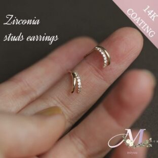 ピアス 金属アレルギー対応 ゴールド シンプル おしゃれ 14K 14金 小さめ 小ぶり ジルコニア 2連 レディース ギフト シルバー925 かわいい