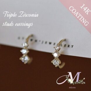 ピアス 金属アレルギー対応 ゴールドピアス 14K 14金 小さめ 小ぶり ジルコニア CZダイヤ 3連 レディース ギフト シルバー925 小さめ