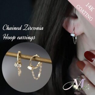 ピアス フープピアス チェーン 金属アレルギー対応 小さめ 小ぶり 14K 14金 ジルコニア ゴールド シルバー 揺れる レディース ギフト おしゃれ